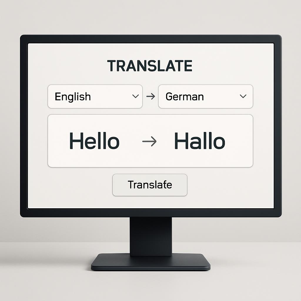 Uma tela de computador com um menu de translação inglês para alemão.